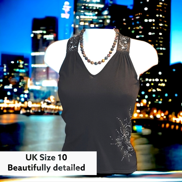 Classy black summer knit top size 10, all buttons seams and beads/sequins in VGC - Picture 4 of 15